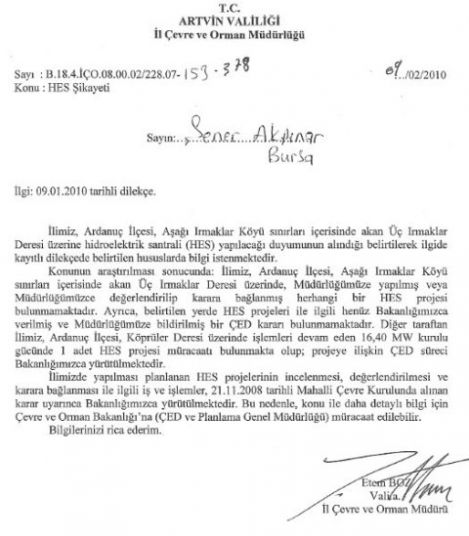  Çevre ve Orman Bakanlığı Cevabı